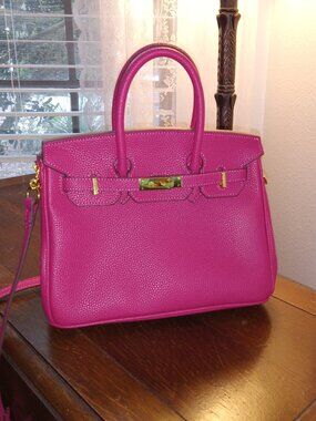 Pink Birkin 25 inspired bag with golden hardware